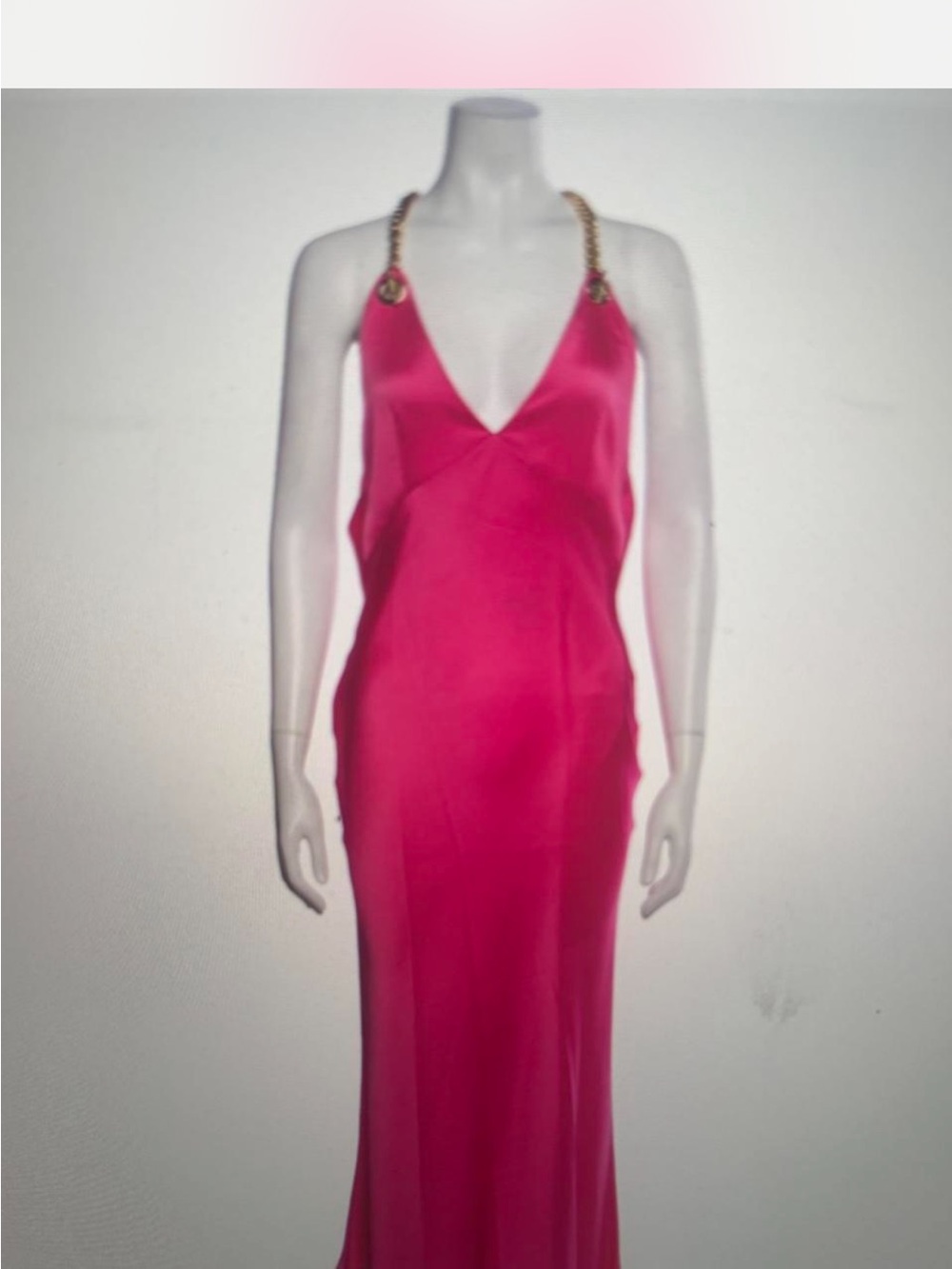 Moschino Hot Pink Slip Gown with Gold Chain Straps